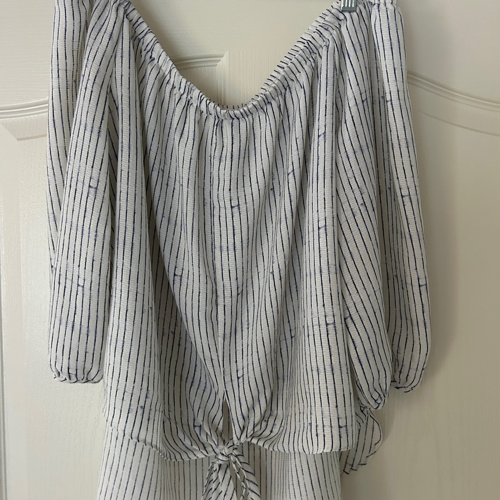 Soprano Blue and White Striped Off-Shoulder Blouse
